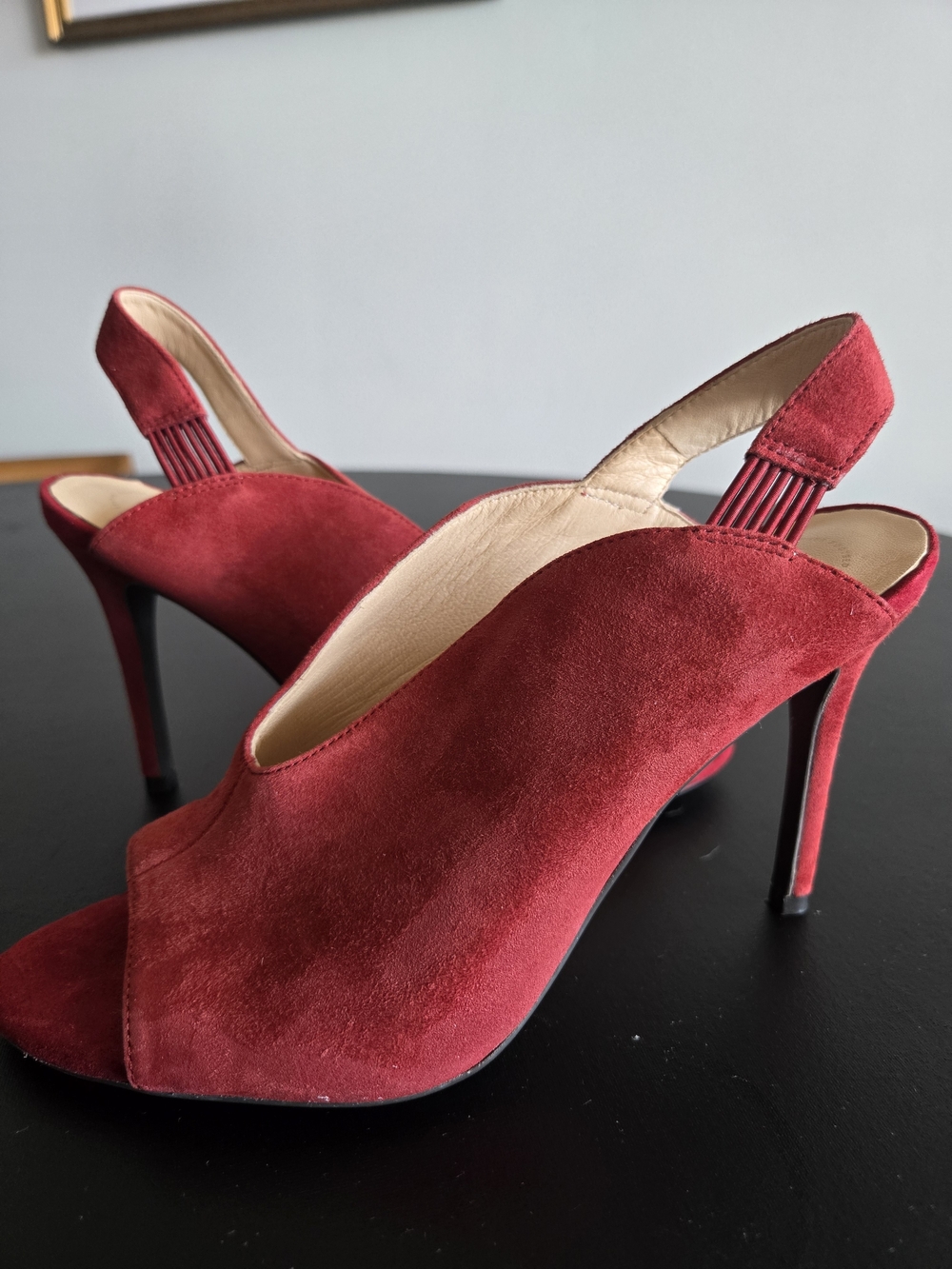 ​Nine West Red Suede Slingback Peep Toe Heels Sizd 6.5